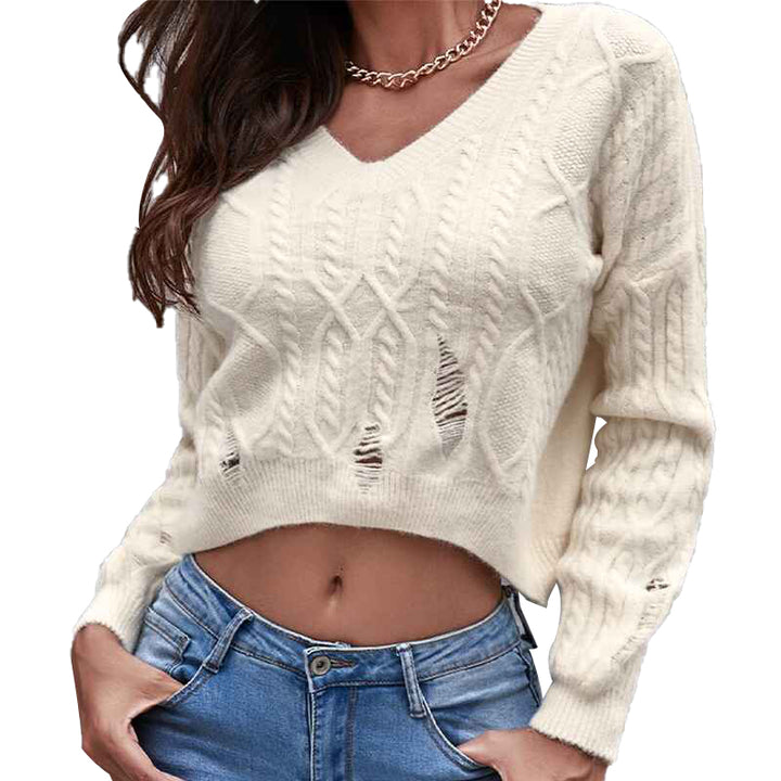 Apricot-Womens-V-Neck-Cropped-Sweater-Long-Sleeve-Crop-Top-Cable-Knit-Oversized-Pullover-Sweater-K368