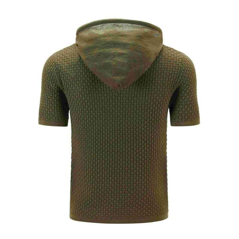     Army-Green-Mens-Hooded-Sweatshirt-Short-Sleeve-Solid-Knitted-Hoodie-Pullover-Sweater-G081-Back