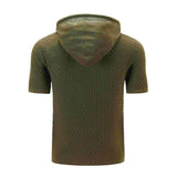    Army-Green-Mens-Hooded-Sweatshirt-Short-Sleeve-Solid-Knitted-Hoodie-Pullover-Sweater-G081-Back