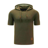 Army-Green-Mens-Hooded-Sweatshirt-Short-Sleeve-Solid-Knitted-Hoodie-Pullover-Sweater-G081-Front