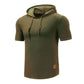 Army-Green-Mens-Hooded-Sweatshirt-Short-Sleeve-Solid-Knitted-Hoodie-Pullover-Sweater-G081-Side