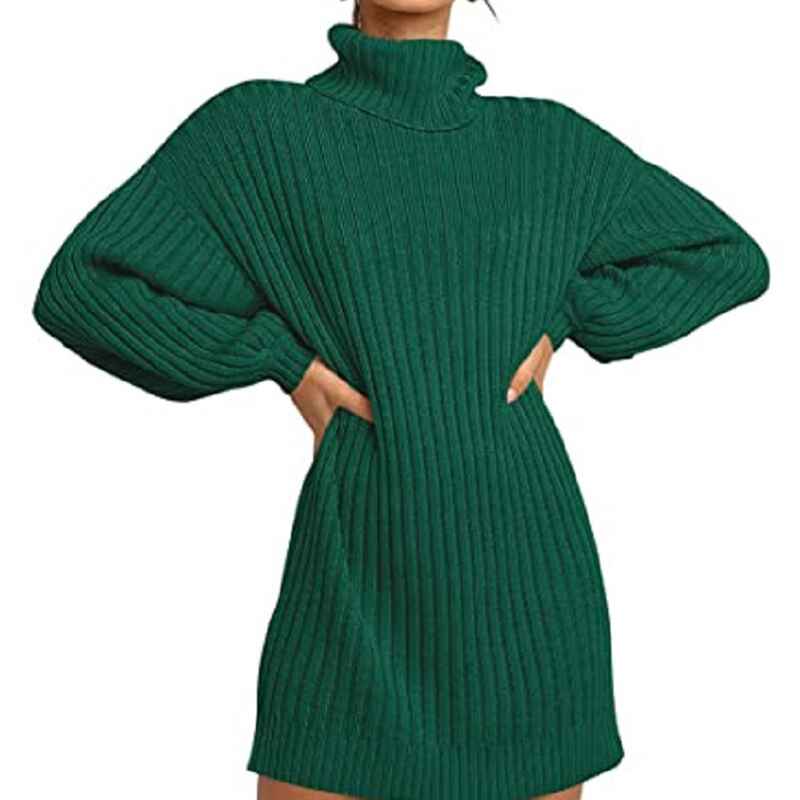 Army-Green-Women-Turtleneck-Long-Lantern-Sleeve-Casual-Loose-Oversized-Sweater-Dress-Soft-Winter-Pullover-Dresses-K016