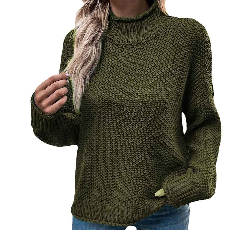 Army-Green-Womens-Fall-Long-Sleeve-Turtleneck-Casual-Loose-Chunky-Knitted-Pullover-Sweater-Jumper-Tops-K406
