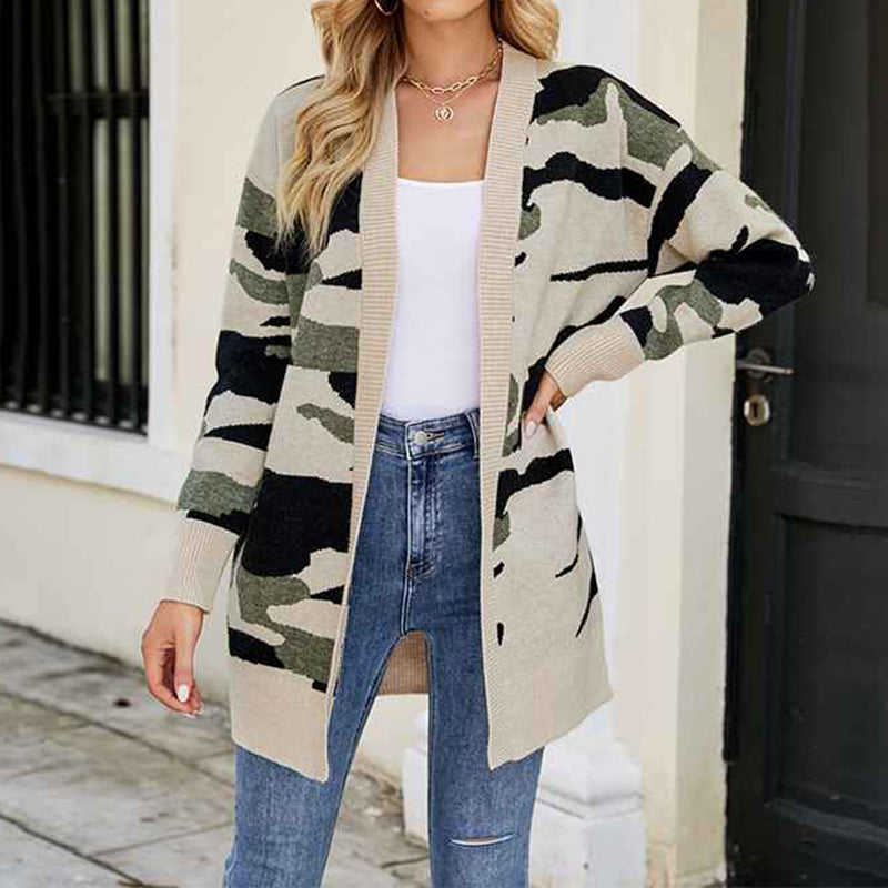    Army-Green-Womens-Long-Sleeve-Cardigans-Lightweight-Ribbed-Neckline-Soft-Knit-Cardigan-Sweater-with-Buttons-K475-Front