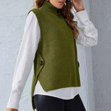 Army-Green-Womens-Sweater-Vest-Cable-Knit-Turtleneck-High-Neck-Sleeveless-Pullover-Tank-Top-K015