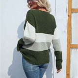 Army-Green-Womens-V-Neck-Sweater-Long-Sleeve-Oversized-Cable-Knit-Pullover-Jumper-Tops-K257-Back