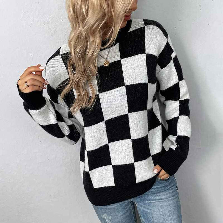 Back-Womens-Color-Block-Sweaters-Casual-Long-Sleeve-Plaid-Print-Crew-Neck-Knitted-Pullover-Jumpers-Tops-K464