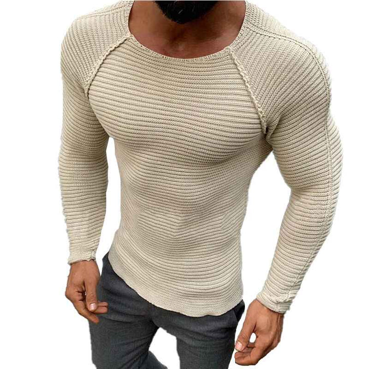 Beige-Mens-Pullover-Knitted-Sweater-Crewneck-Stylish-Knitwear-Casual-Slim-Fit-Weave-Knit-Jumper-G055