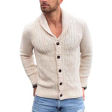 Beige-Mens-Supersoft-Shawl-Collar-Cable-Knit-Cardigan-Sweater-G040