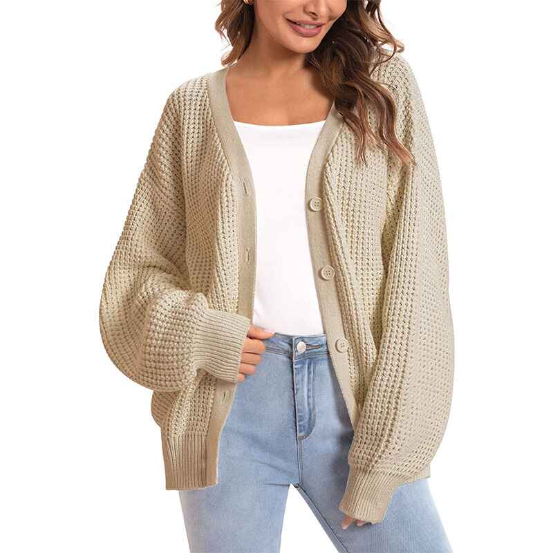 Beige-Womens-Bishop-Long-Sleeve-Button-Front-Cardigan-Sweater-Coat-Solid-V-Neck-Jacket-Outerwear-K018