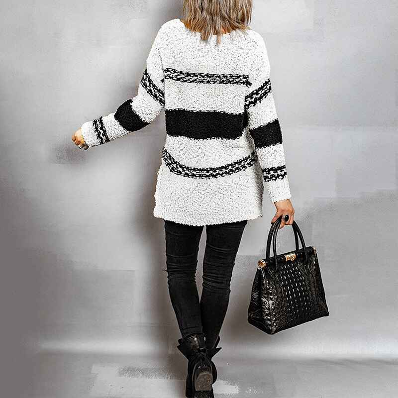 Beige-Womens-Pullover-Sweaters-Long-Sleeve-Print-Knitted-Crew-Neck-Sweater-Tops-K170-Back