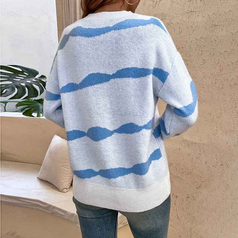 Beige-Womens-Striped-Round-Neck-Sweater-Long-Sleeve-Casual-Pullover-Tops-K492-Back