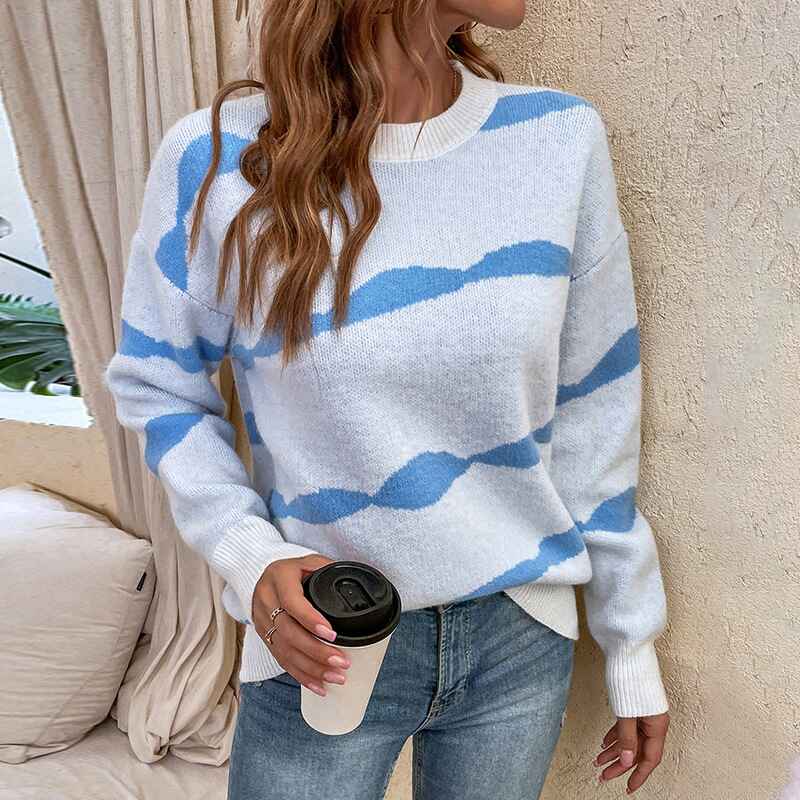 Beige-Womens-Striped-Round-Neck-Sweater-Long-Sleeve-Casual-Pullover-Tops-K492-Front-2