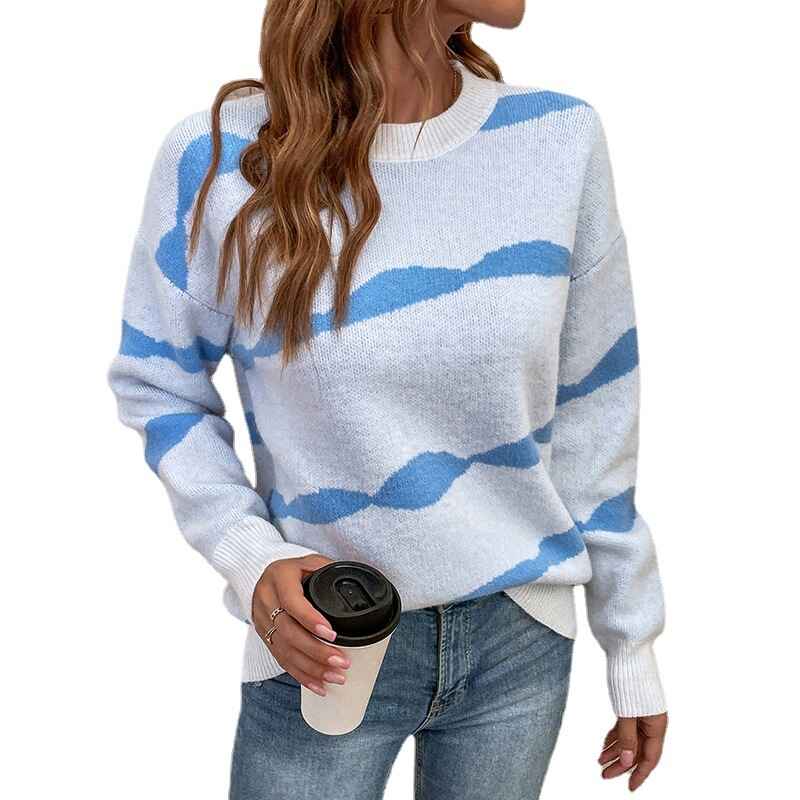 Beige-Womens-Striped-Round-Neck-Sweater-Long-Sleeve-Casual-Pullover-Tops-K492