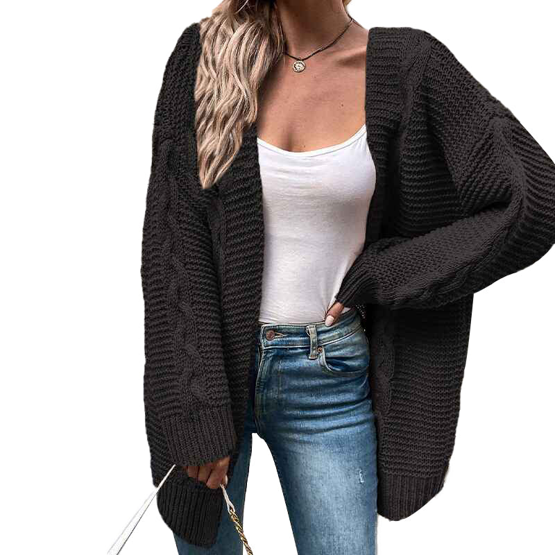 Black-Astylish-Womens-Open-Front-Long-Sleeve-Chunky-Knit-Cardigan-Sweaters-Loose-Outwear-Coat-K393