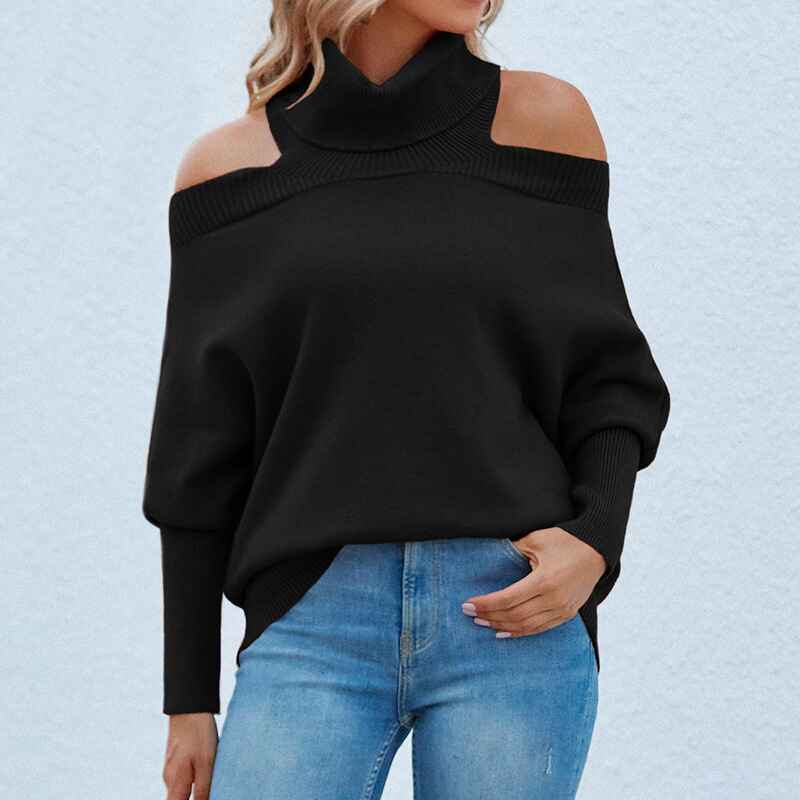 Black-Cold-Shoulder-Long-Sleeve-Sweater-Halter-Neck-Backless-Loose-Sweater-Tops-K263