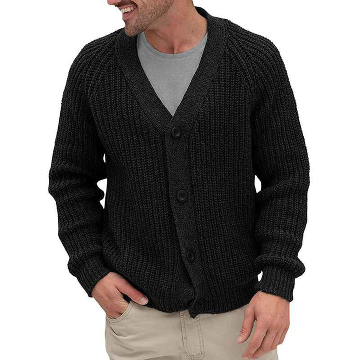     Black-Mens-Cardigan-Sweaters-Casual-Cable-Knitted-Sweater-Button-Down-Cardigan-G045