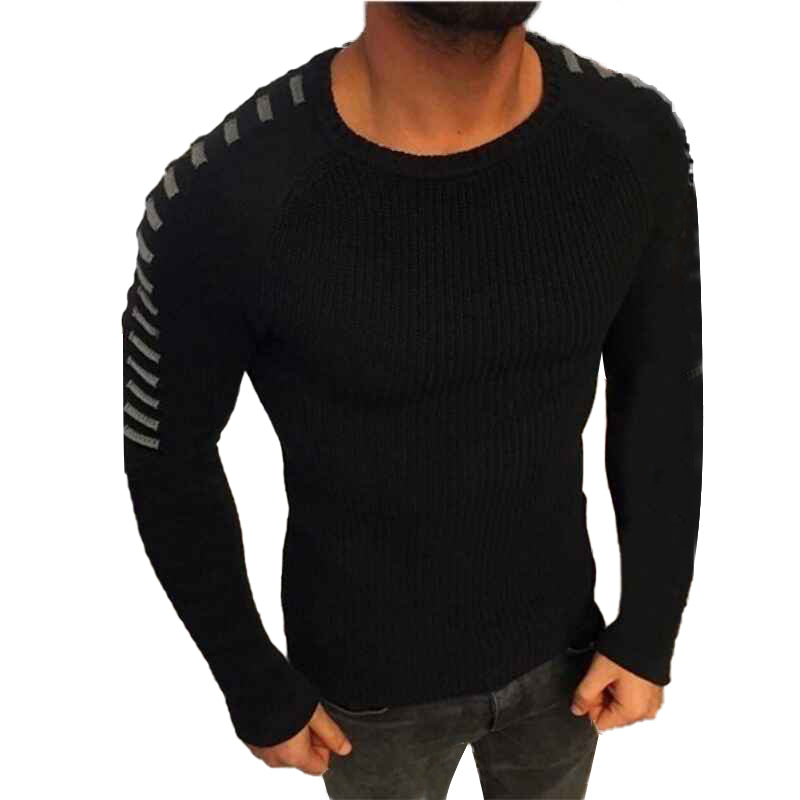 Black-Mens-Casual-Slim-Fit-Basic-Sweaters-Long-Sleeve-Knitted-Thermal-Crew-Neck-Pullover-G007