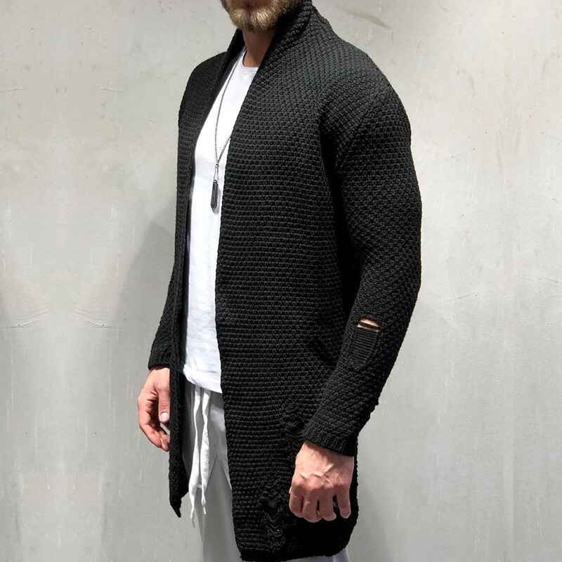 Black-Mens-Casual-Slim-Thick-Knitted-Shawl-Collar-Cardigan-Sweaters-Pockets-G036