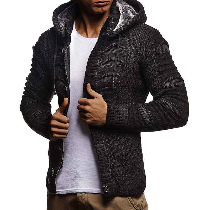 Black-Mens-Full-Zip-Knitted-Cardigan-Sweater-Cable-Knit-Sweater-with-Pocket-G032-Front