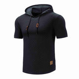 Black-Mens-Hooded-Sweatshirt-Short-Sleeve-Solid-Knitted-Hoodie-Pullover-Sweater-G081-Side