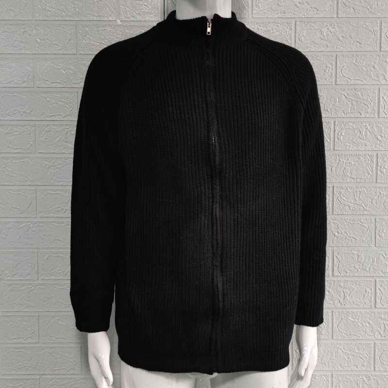 Black-Mens-Knitted-Sweater-Coat-Casual-Athletic-Thick-Stand-Collar-Knitwear-Zip-Cardigan-Jacket-G048