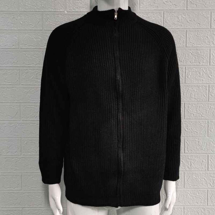 Black-Mens-Knitted-Sweater-Coat-Casual-Athletic-Thick-Stand-Collar-Knitwear-Zip-Cardigan-Jacket-G048