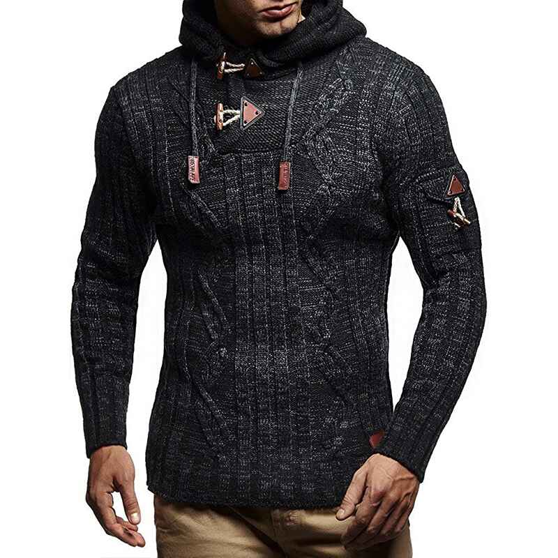    Black-Mens-Knitted-Sweater-Slim-Pullover-Sweaters-for-Men-with-Hoodie-G009