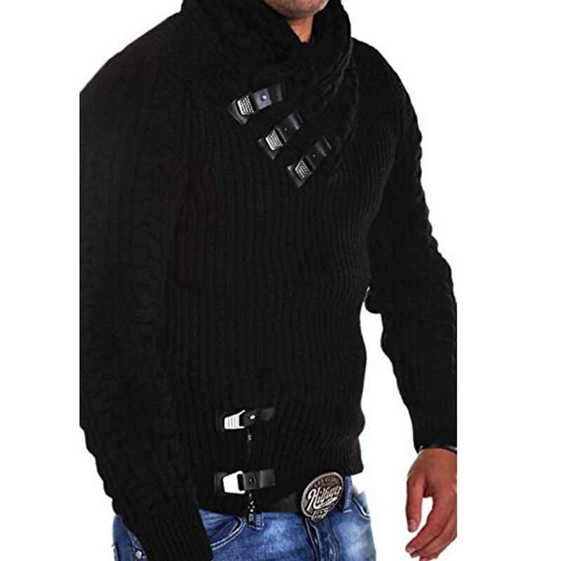 Black-Mens-Knitted-Turtleneck-Sweater-Long-Sleeve-Slim-Fit-Designer-Shawl-Collar-Pullover-G012