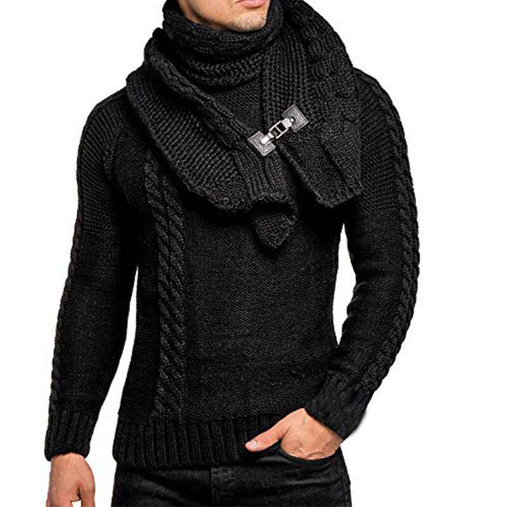 Black-Mens-Knitted-Turtleneck-Sweater-Long-Sleeve-Slim-Fit-Designer-Shawl-Collar-Pullover-G016