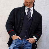 Black-Mens-Knitwear-Button-Down-Shawl-Collar-Cardigan-Sweater-with-Pockets-G041