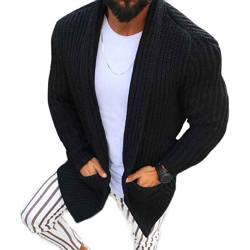 Black-Mens-Long-Cardigan-Sweaters-Open-Front-Cable-Knit-Cardigans-Slim-it-Fashion-Cardigan-Sweater-with-Pockets-G046