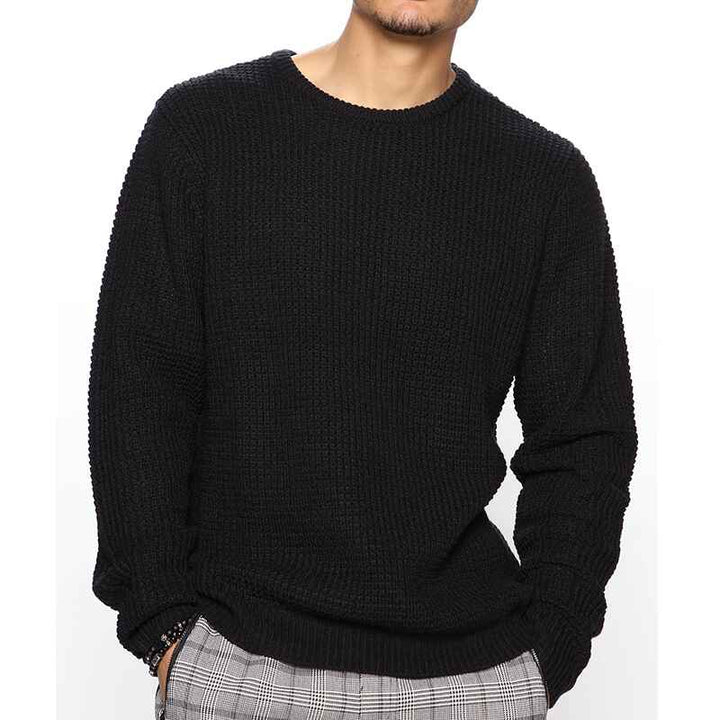Black-Mens-Long-Sleeve-Soft-Touch-Crewneck-Sweater-G021
