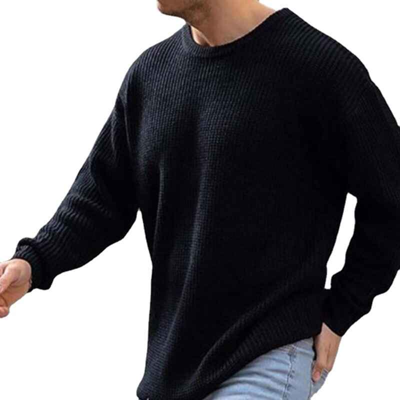 Black-Mens-Long-Sleeve-Soft-Touch-Crewneck-Sweater-G068