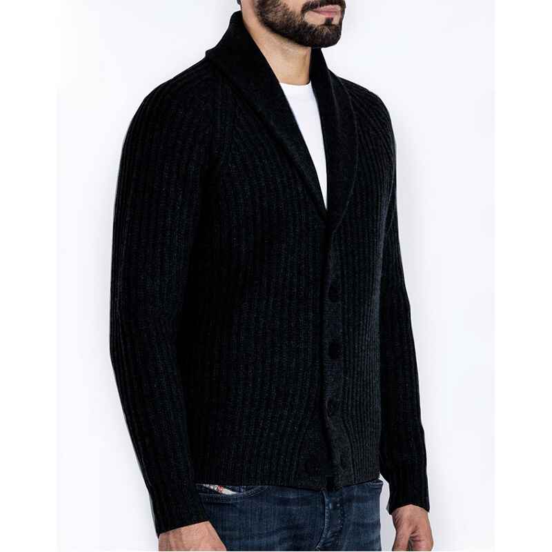     Black-Mens-Long-Sleeve-Soft-Touch-Shawl-Collar-Cardigan-G026