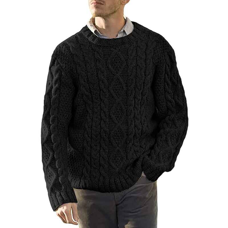 Black-Mens-Oversized-Knit-Sweater-Solid-Vintage-Pullover-Sweater-Unisex-Woven-Crewneck-Knitted-Tops