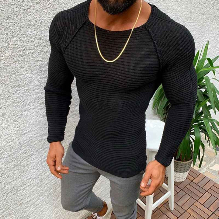    Black-Mens-Pullover-Knitted-Sweater-Crewneck-Stylish-Knitwear-Casual-Slim-Fit-Weave-Knit-Jumper-G055