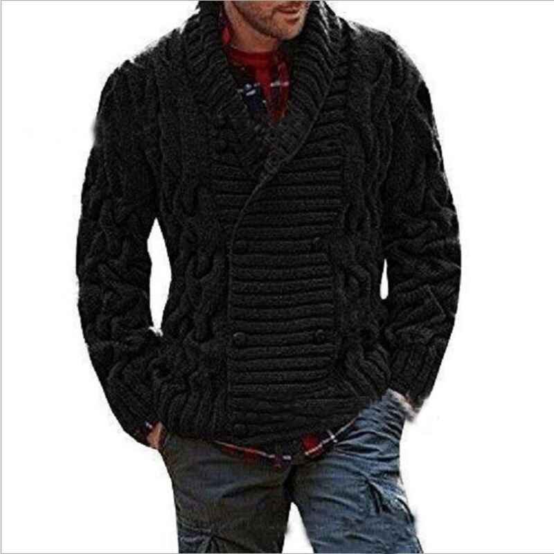    Black-Mens-Shawl-Collar-Cable-Rib-Knitted-Button-Closure-Casual-Winter-Chunky-Thermal-Long-Sleeve-Solid-Cardigan-Sweater-G006