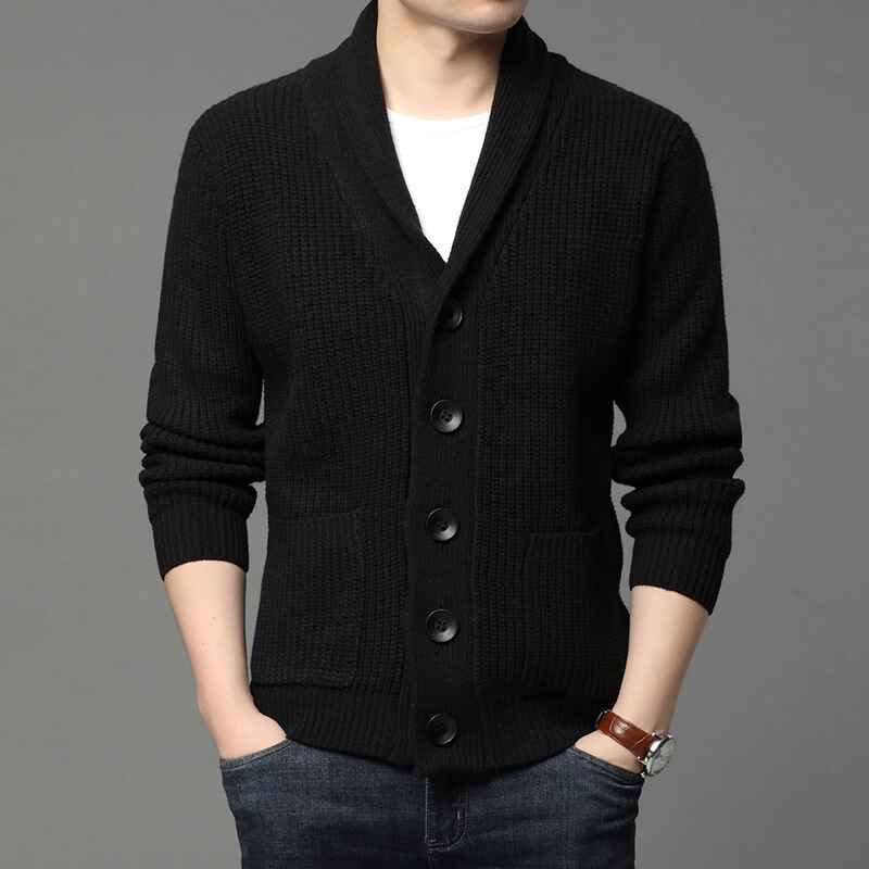 Black-Mens-Shawl-Collar-Cardigan-Casual-Long-Sleeve-Open-Front-Knit-Sweater-Coat-with-Pockets-G004