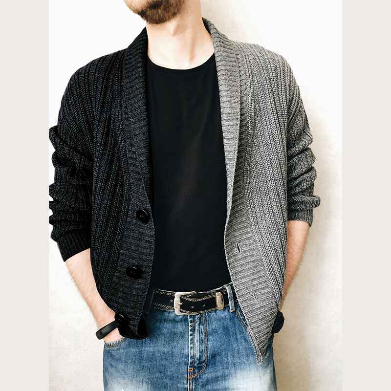 Men's Shawl Collar Cardigan Sweater Multi-Color Button Down Knitted Sweaters G024