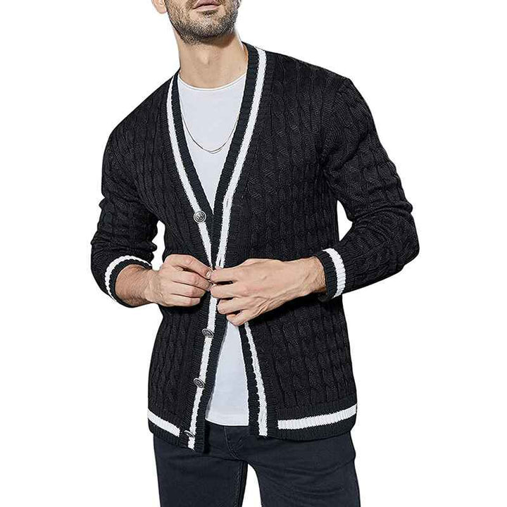 Black-Mens-Shawl-Collar-Cardigan-Sweater-Multi-Color-Button-Down-Knitted-Sweaters-G056