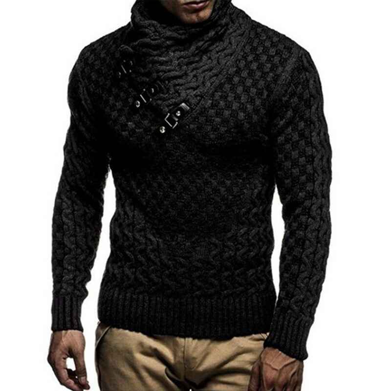 Black-Mens-Shawl-Collar-Sweaters-Turtleneck-Cable-Knitted-Pullover-Sweater-Slim-fit-Knitwear-Casual-Winter-Outwear
