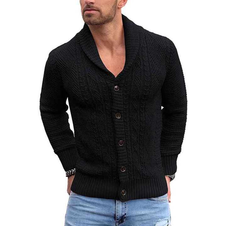 Black-Mens-Supersoft-Shawl-Collar-Cable-Knit-Cardigan-Sweater-G040