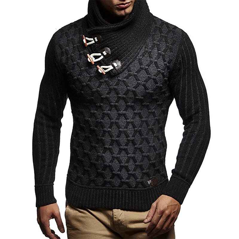 Black-Mens-Sweater-Knitted-Shawl-Turtleneck-Pullover-Winter-Hip-Hop-Streetwear-Slim-Sweater-G014