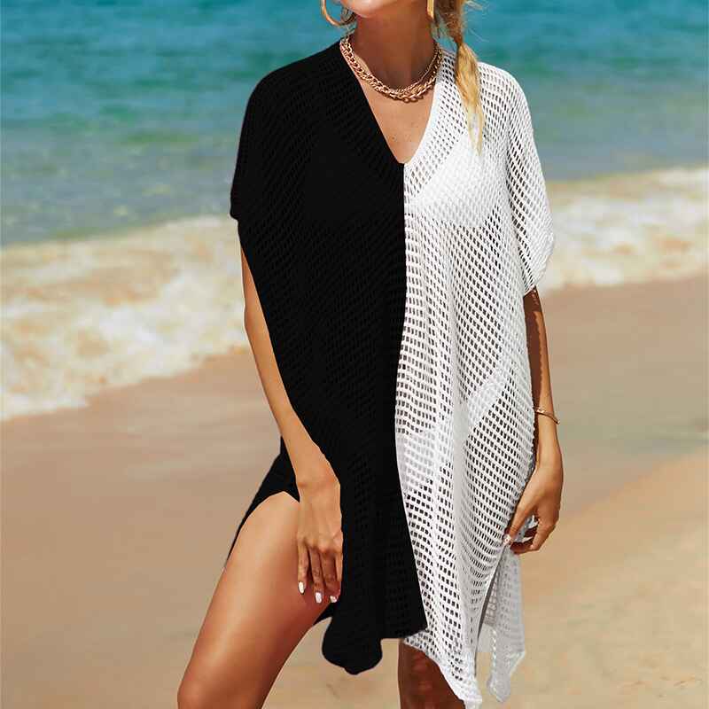 Black-White-Swimsuit-Cover-Ups-for-Women-V-Neck-Hollow-Out-Swim-Coverup-Crochet-Chiffon-Summer-Beach-Cover-Up-Dress