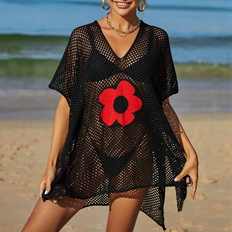 Black-Women-Casual-Bikini-Swimsuit-Cover-Up-Blouses-Beach-Tunic-Dress-One-Size