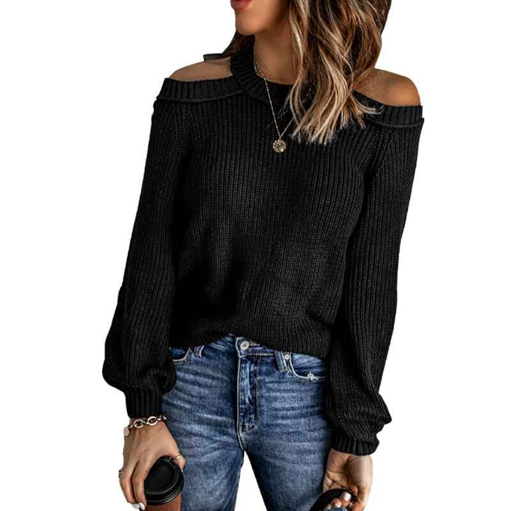    Black-Women-Criss-Cross-V-Back-Sweaters-Fall-Trendy-Long-Sleeve-Crewneck-Knitted-Pullover-Jumper-Top-K203-Front