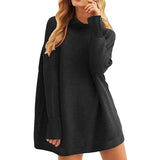    Black-Women-Polo-Neck-Long-Slim-Fitted-Dress-Bodycon-Turtleneck-Cable-Knit-Sweater-K021