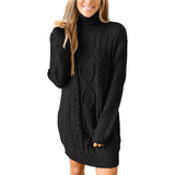 Black-Women-Turtleneck-Cable-Knit-Sweater-Dress-Casual-Loose-Long-Sleeve-Mini-Pullover-K056