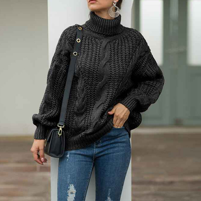 Black-Womens-2022-Winter-Fall-Solid-Turtleneck-High-Neck-Balloon-Long-Sleeve-Sweaters-Pullover-Outerwear-K072